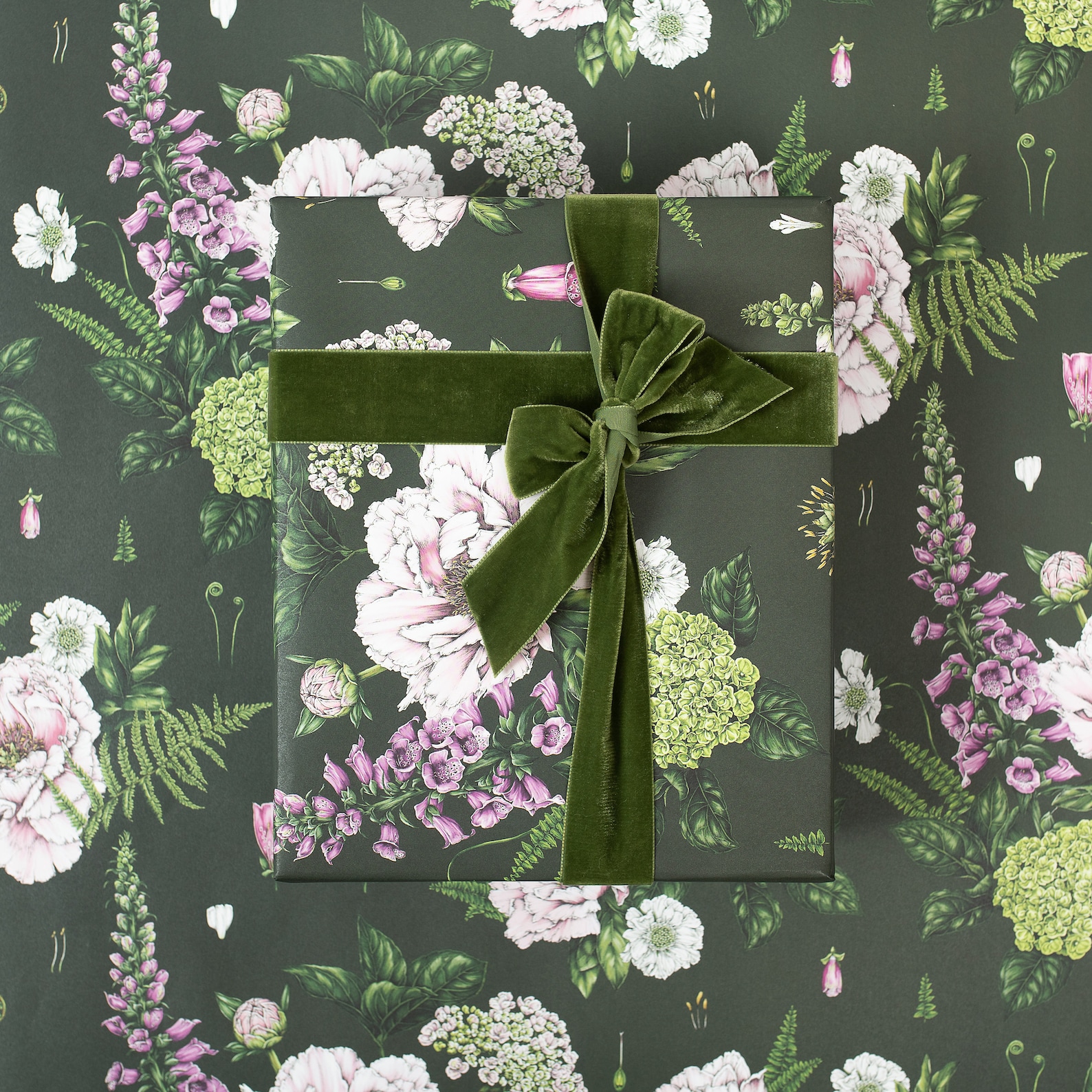 Botanical Wrapping Paper - Recycled Gift Wrap - Summer Garden - Dark ...