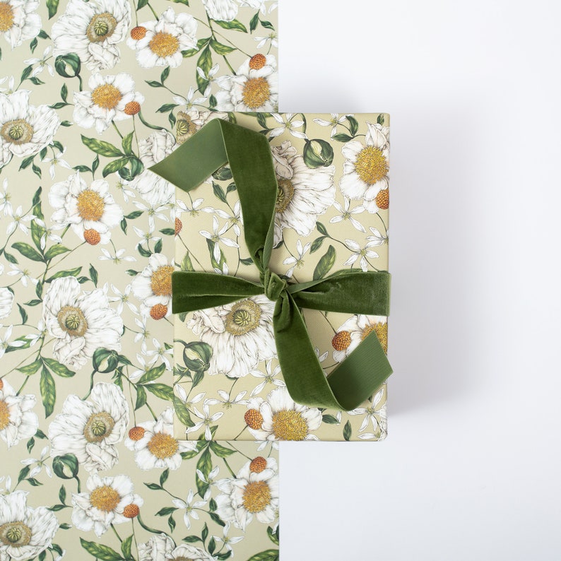 Botanical Wrapping Paper - Recycled Gift Wrap - Spring Blossom - Green image 4