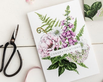 Congratulations -  Greeting Card - 'Summer Garden' Collection - Botanical / Floral Card