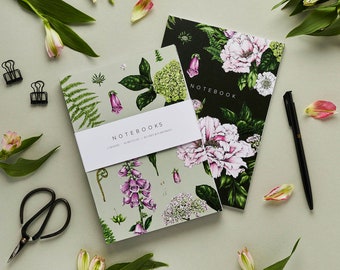 A5 Notebooks - Set of 2 Notebooks - Botanical 'Summer Garden' Collection