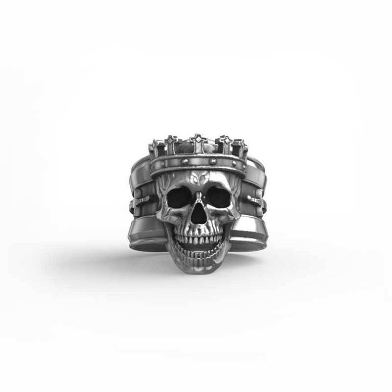 Sterling Silver 925 King Skull Ring FEEL NO PAIN Made in Italy
