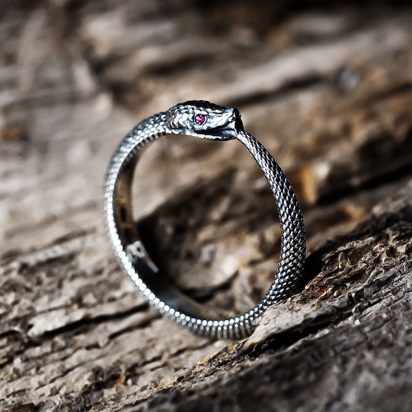 Bague serpent Ouroboros classique | Argent 925 | Fabriqué en Italie | NE RESSENTEZ AUCUNE DOULEUR