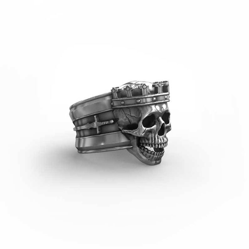 Sterling Silver 925 King Skull Ring FEEL NO PAIN Made in Italy