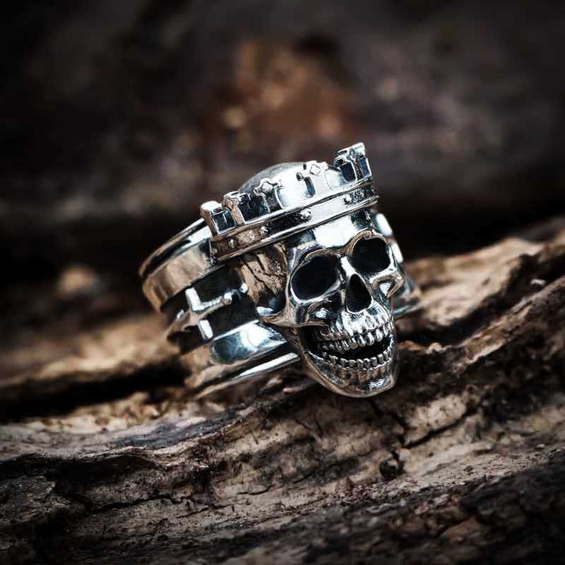 Sterling Silver 925 King Skull Ring FEEL NO PAIN Made in Italy