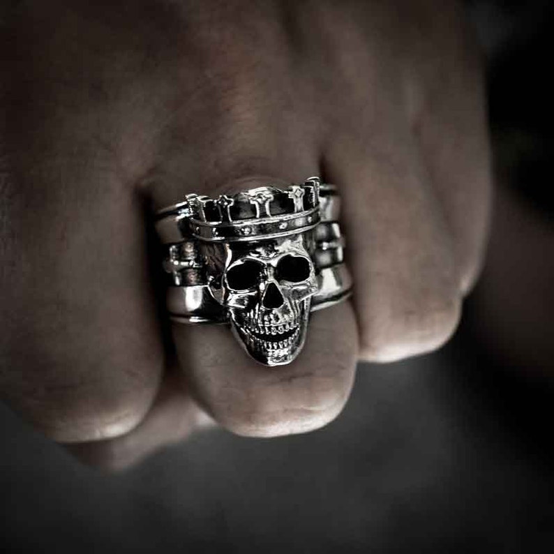 Sterling Silver 925 King Skull Ring FEEL NO PAIN Made in Italy