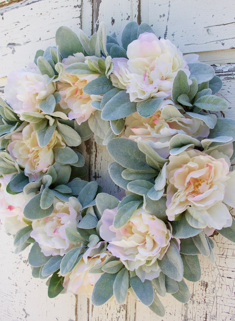 Lamb's Ear Wreath Peony Wreath Wedding Wreath Pink Etsy