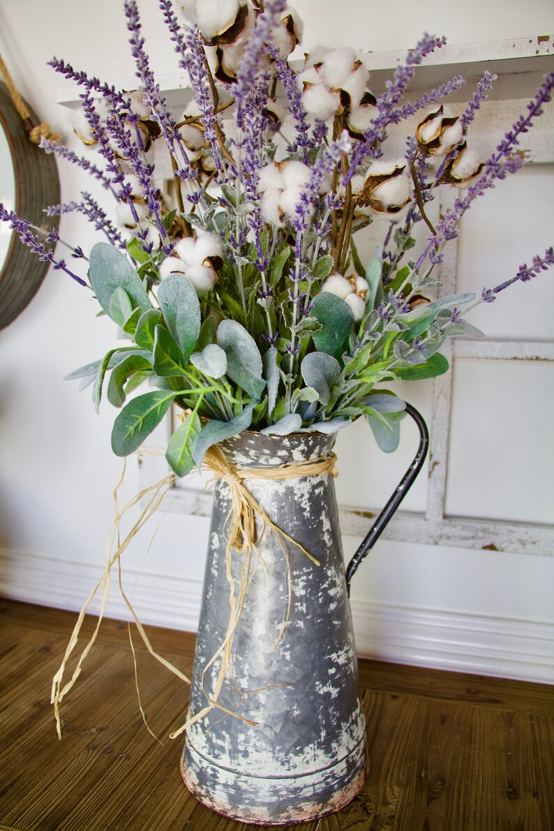 Large Farmhouse Lavender Arrangement in Galvanized Pitcher Etsy
