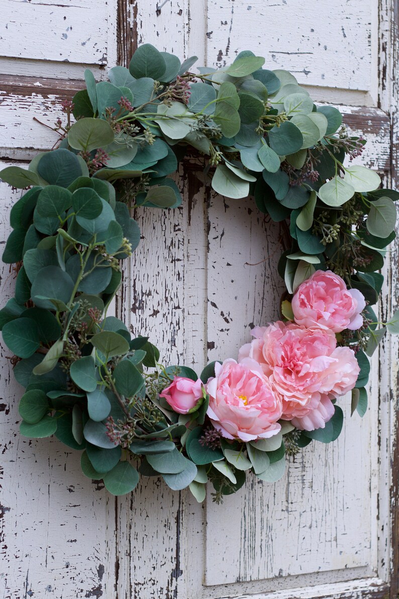 Silver Dollar Eucalyptus Wreath Peony Wreath Spring Wreath Etsy