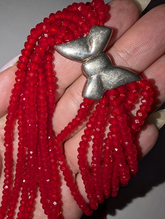 Cherry Red Ruby Crystals Multi Strand Necklace Wi… - image 3