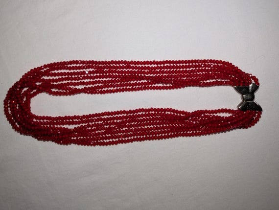 Cherry Red Ruby Crystals Multi Strand Necklace Wi… - image 4
