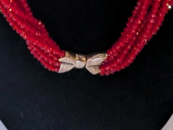Cherry Red Ruby Crystals Multi Strand Necklace Wi… - image 2
