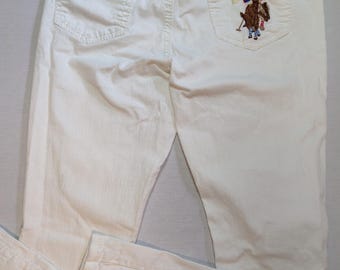 Calça jeans vintage U.S. Polo Assn. branca dos anos 90 com bolso polo bordado, tamanho 9.