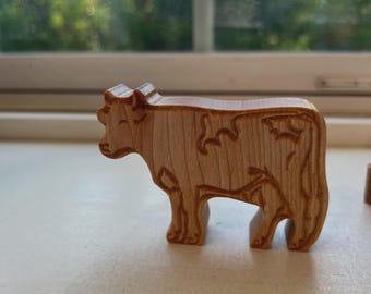 Cookie the Cow - Handcrafted Wooden Toy Animal for Kids | Maple Wood Farm Animal Figure | Montessori Educational Toy | Affordable Toys