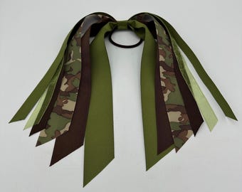 Camo Hairtie, Camo Hair Tie, Ponytail Holder, Hair Streamer, Camo Bow, Ponytail Streamer, Party Favor