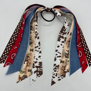 Cowgirl Hairtie, Rodeo Hair Tie, Ponytail Holder, Hair Streamer, Rodeo Hair Bow, Ponytail Streamer, Cowgirl Bow