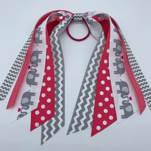 Valentines Day Hair Streamer, Heart Hair Streamer, Ponytail Streamer, Valentine Bow, Pink and Grey, Elephant Bow