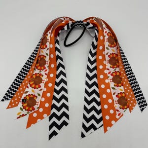 Thanksgiving Hair Streamer, Thanksgiving Hair Tie, Ponytail Holder, Turkey Hair Streamer, Turkey Hair Bow, Ponytail Streamer