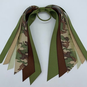 Camo Hairtie, Camo Hair Tie, Ponytail Holder, Hair Streamer, Camo Bow, Ponytail Streamer, Party Favor