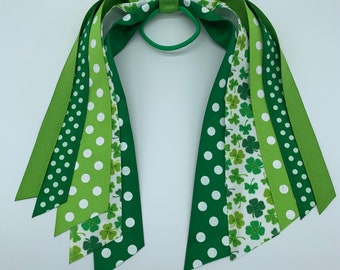 St. Patrick's Day Hair Tie Streamer, Shamrock Ribbon Ponytail Holder