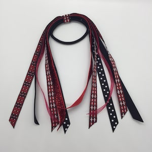Valentine Hair Streamer, Plaid Hair Streamer, Red and Black Bow, Red Plaid Bow, Holiday Bow, Velour Bow