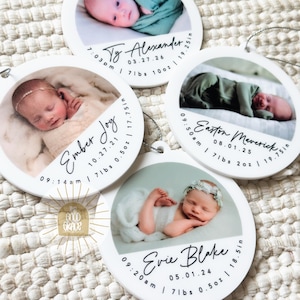 Newborn Birth Announcement Ornament | Newborn Ornament | Baby's 1st Christmas | Custom Photo Ornament | Birth Stat Ornament image 1