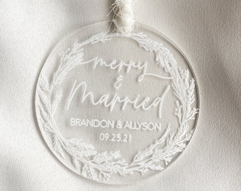 Merry and Married Christmas Ornament | First Christmas Married | Our First Christmas Ornament | our 1st Christmas | wood engraved ornament
