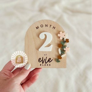 Panneau floral jalon mensuel | Mini plaque prénom bébé | Faire-part de nom | Enseigne pour chambre d'enfant | Panneau Fresh 48 | Panneau d'annonce de nom