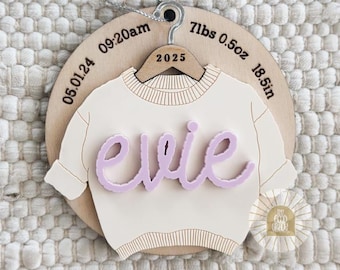 Chunky Knit Sweater Name Ornament | Baby's 1st Christmas Ornament | Baby Christmas Ornament | 2025 Christmas Ornament | Birth Stat Keepsake
