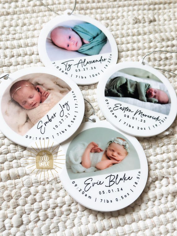 Newborn Birth Announcement Ornament | Newborn Ornament | Baby's 1st Christmas | Custom Photo Ornament | Birth Stat Ornament
