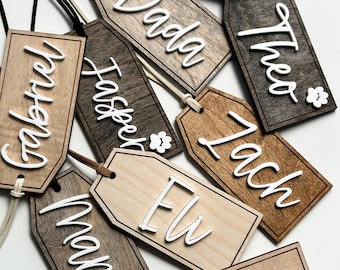 Personalized Christmas Stocking Tag | 3D Acrylic Name, Birch Wood