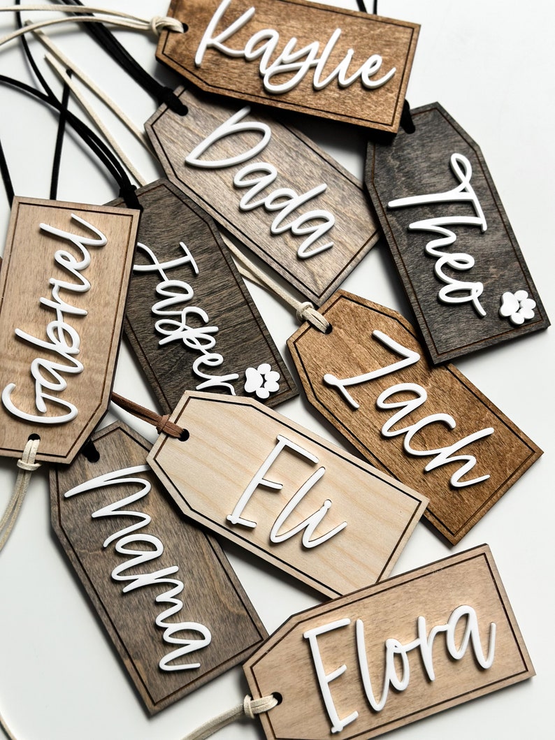 Personalized Christmas Stocking Tag | 3D Acrylic Name, Birch Wood