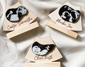 Custom 3D Ultrasound Shelf Sitter | Engraved Wood Sonogram