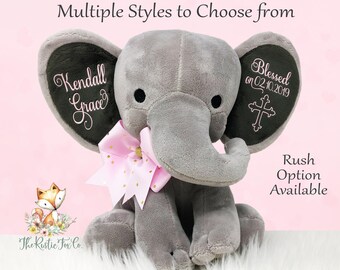 Baptism Gift, Dedication Gift, Christening Gift, Goddaughter Gift, Stuffed Elephant, Godparent Gift, Gift from Godparents, Baby Dedication