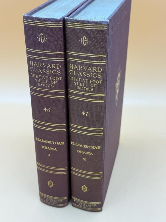 The Harvard Classics P.F. Collier Publishing 1909-1914 Your Choice of either TWO VOLUME set:  Sacred Writings OR Elizabethan Drama Rare Book