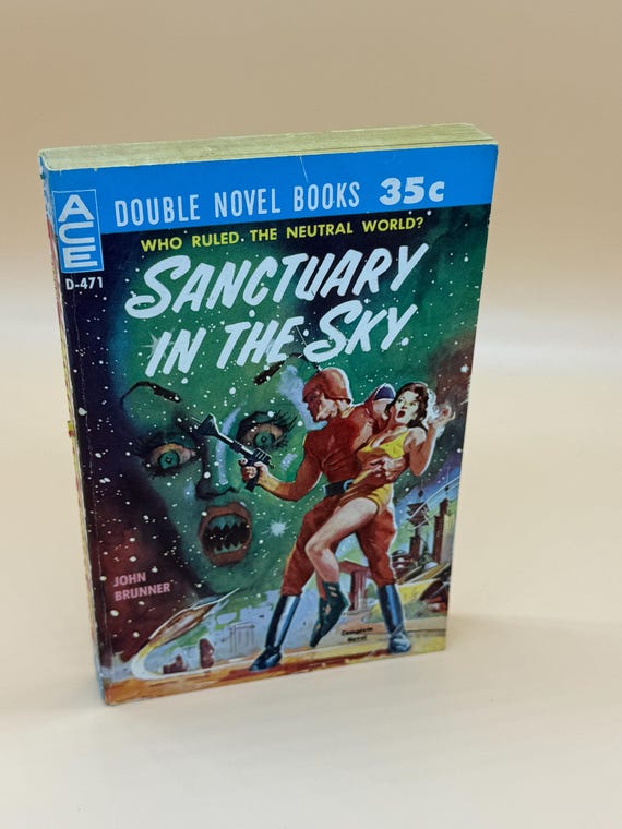 Sanctuary in The Sky by John Brunner & The Secret Martians by Jack Sharkey 1960 ACE Doubles Rare Science Fiction books Sci fi gift books