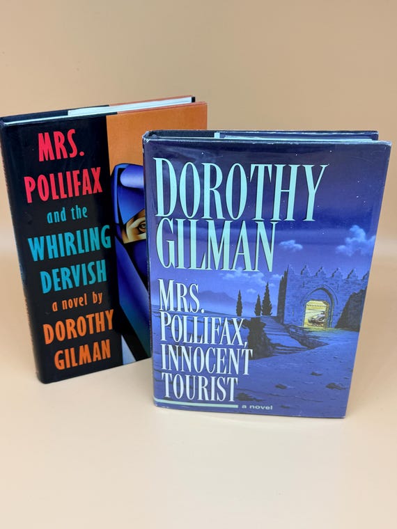 Two Mystery Novels Mrs Pollifax Innocent Tourist 1997 Ballantine Books & Mrs Pollifax and the Whirling Dervish 1990 both by Dorothy Gilman