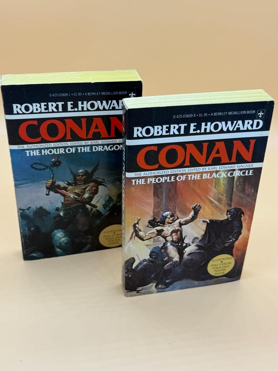 Conan The Hour of the Dragon & Conan The People of the Black Circle by Robert E. Howard 1977 Berkley Edition WITH original pull-out posters