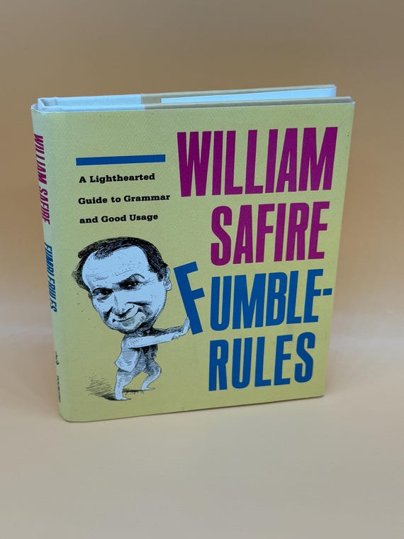 Fumble Rules A Lighthearted Guide to Grammar and Good Usage by William Safire 1990 Doubleday Publishing English Language book gifts