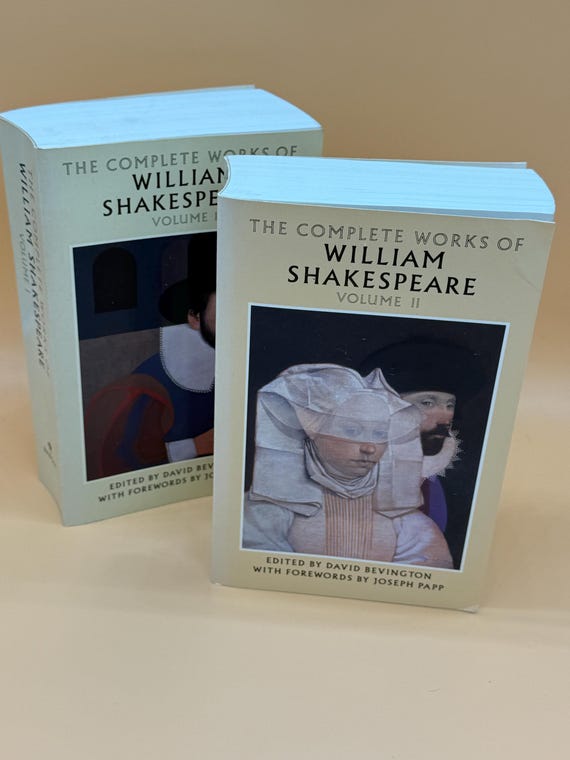 Volume One and Two ONLY of The Complete Works of Shakespeare 1988 Bantam Books paperbacks Plays of Shakespeare books Classic Literature