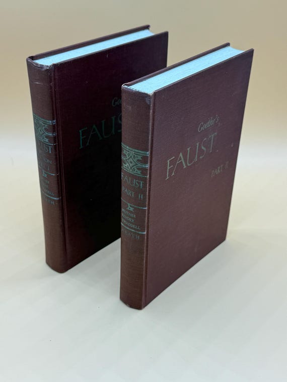 Goethe's Faust Part One and Part Two 2 volumes GERMAN edition for students w Intro in English 1954 D.C. Heath Publishing Rare Books