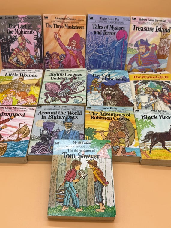 Collection of 13 Childrens Books circa late 1970's and 80's. Moby Books Illustrated Classic Literature for children Adapted Childrens books