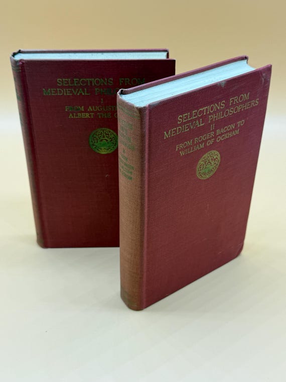 Selections from Medieval Philosophers 2 Vol Set Augustine to Albert and Bacon to Ockham 1929 Scribners Publishing Rare Philosophy Books