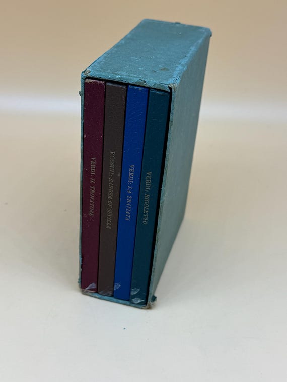 1948 Pocket Library Rare Set of 4 hardcovers in slipcase Four of Verdi's Operas Barber of Seville La Traviata Rigoletto and Il Trovatore