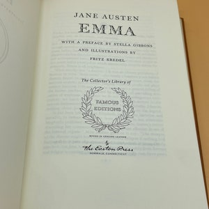 Collectible Literature Books Emma by Jane Austen Illustrator Fritz Kredel 1983 Easton Press Leather Gifts for Readers Literary Classics image 4