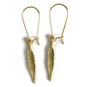 Gold Feathers Earrings - Feather Charm Jewelry - Simple Everyday Jewelry - Feather Earrings - Gold drop earrings