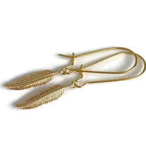 Gold Feather Earrings - Feather Charm Jewelry - Simple Everyday Jewelry - Feathers Earrings - Gold drop earrings