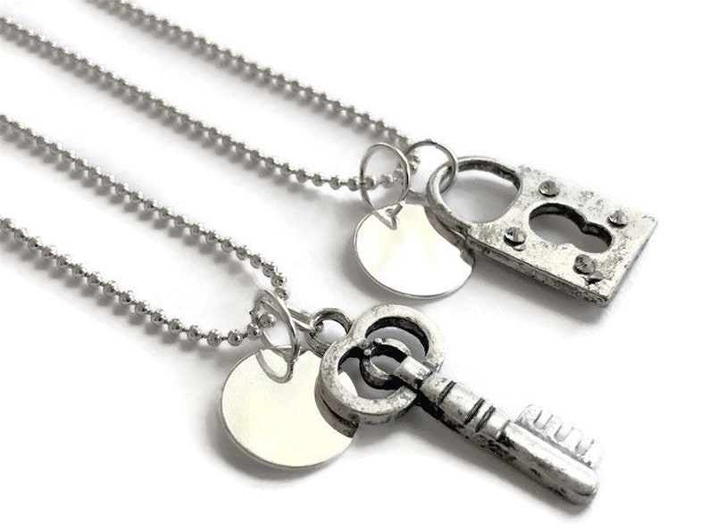 Lock and Key Necklaces Silver Best Friend Necklaces Simple Etsy