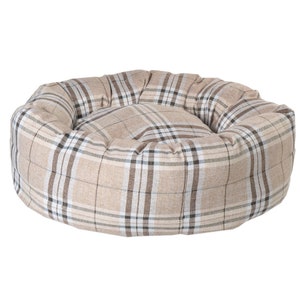 Oatmeal Check Donut Dog Bed Nutmeg or Charcoal