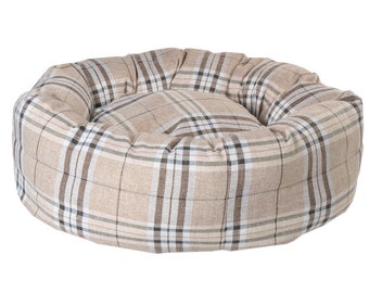 Oatmeal Check Donut Dog Bed Nutmeg or Charcoal