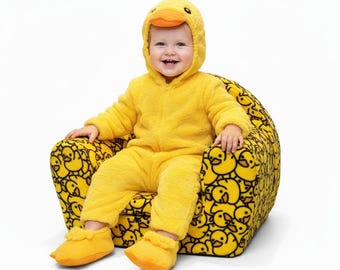Foam Seat Children's Room Toddler Chair Kids Armchair Handmade Lightweight Playroom Decor, Yellow Duck Design, Limited Edition, Easy Wash